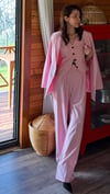 PEMBE YELEKLİ ÇİZGİLİ PİLE DETAY PALAZZO OVERSİZE CEKET TAKIM ELBİSE 