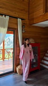 PEMBE YELEKLİ ÇİZGİLİ PİLE DETAY PALAZZO OVERSİZE CEKET TAKIM ELBİSE 