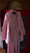 PEMBE YELEKLİ ÇİZGİLİ PİLE DETAY PALAZZO OVERSİZE CEKET TAKIM ELBİSE 