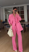 PEMBE  YELEKLİ PİLE DETAY PALAZZO OVERSİZE CEKET TAKIM ELBİSE 