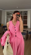 PEMBE  YELEKLİ PİLE DETAY PALAZZO OVERSİZE CEKET TAKIM ELBİSE 