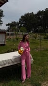 PEMBE  YELEKLİ PİLE DETAY PALAZZO OVERSİZE CEKET TAKIM ELBİSE 