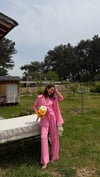 PEMBE  YELEKLİ PİLE DETAY PALAZZO OVERSİZE CEKET TAKIM ELBİSE 