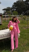 PEMBE  YELEKLİ PİLE DETAY PALAZZO OVERSİZE CEKET TAKIM ELBİSE 