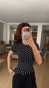 Puantiyeli Siyah Likralı Oysh Bluz 