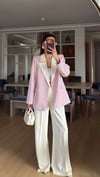 Pudra Krem Geçişli Blazer Garnili Palazzo Takım Elbise 