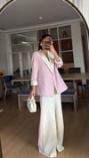 Pudra Krem Geçişli Blazer Garnili Palazzo Takım Elbise 