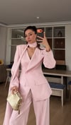 Pudra Pembe  Belden Oturtma Ceket Palazzo Takım Şal Aksesuarlı 