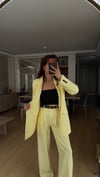 SARI  PİLE DETAY PALAZZO PANTOLON  OVERSİZE  ASTARLI CEKET TAKIM ELBİSE1