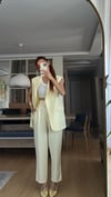 Sarı Uzun Vatkalı Yelek Havuç  Pantolon Takım 