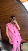 Şeker Pembesi  Uzun Vatkalı Yelek Havuç  Pantolon Takım 
