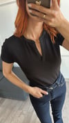 Siyah Damla Yaka Cotton Tshirt