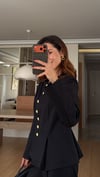 Siyah Gold Çiçek Düğmeli Pileli Ceket Cepli Pileli Pantolon Takım 