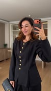 Siyah Gold Çiçek Düğmeli Pileli Ceket Cepli Pileli Pantolon Takım 