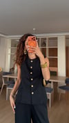Siyah Gold Düğmeli  Yelek Pantolon Takım 