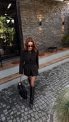 Siyah Kaşe Belden Oturtma Ayarlanır Blazer Ceket 
