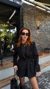 Siyah Kaşe Belden Oturtma Ayarlanır Blazer Ceket 