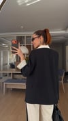 Siyah  Krem Geçişli Blazer Garnili Palazzo Takım Elbise 