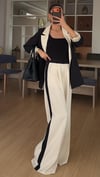 Siyah  Krem Geçişli Blazer Garnili Palazzo Takım Elbise 