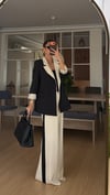 Siyah  Krem Geçişli Blazer Garnili Palazzo Takım Elbise 