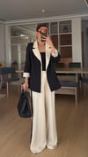 Siyah  Krem Geçişli Blazer Garnili Palazzo Takım Elbise 