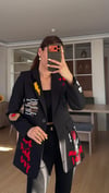 Siyah Nakışlı Yazılı Tasarım Astarlı Blazer