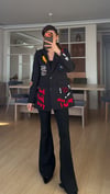 Siyah Nakışlı Yazılı Tasarım Astarlı Blazer