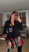 Siyah Nakışlı Yazılı Tasarım Astarlı Blazer