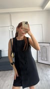 Siyah Önden Düğme Görünüm Detay Arka Fermuarlı Midi Boy Ekbise 