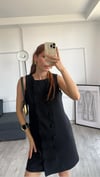 Siyah Önden Düğme Görünüm Detay Arka Fermuarlı Midi Boy Ekbise 