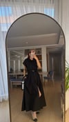Siyah Poplin Bel Kemerli Uzun Kısa Kollu  Elbise 