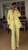 SOFT SARI  YELEKLİ PİLE DETAY PALAZZO OVERSİZE CEKET TAKIM ELBİSE 