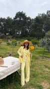 SOFT SARI  YELEKLİ PİLE DETAY PALAZZO OVERSİZE CEKET TAKIM ELBİSE 