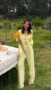 SOFT SARI  YELEKLİ PİLE DETAY PALAZZO OVERSİZE CEKET TAKIM ELBİSE 