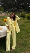 SOFT SARI  YELEKLİ PİLE DETAY PALAZZO OVERSİZE CEKET TAKIM ELBİSE 