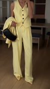 SOFT SARI  YELEKLİ PİLE DETAY PALAZZO OVERSİZE CEKET TAKIM ELBİSE 
