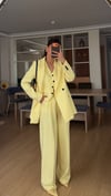 SOFT SARI  YELEKLİ PİLE DETAY PALAZZO OVERSİZE CEKET TAKIM ELBİSE 