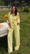 SOFT SARI  YELEKLİ PİLE DETAY PALAZZO OVERSİZE CEKET TAKIM ELBİSE 