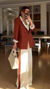 Tarçın Krem Geçişli Blazer Garnili Palazzo Takım Elbise 