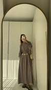 Taş  Tensel Kumaş Cepli Uzun Elbise Gömlek Takım 