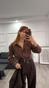 Tensel  Kumaş Dökümlü Kahve  Gömlek 