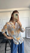Turuncu  Çiçek Desen  Keten Etnik Desen Gömlek 