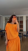 Turuncu Lastikli Bluz Şalvar Pantolon Takım 