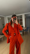 VERMİLYON  YELEKLİ PİLE DETAY PALAZZO OVERSİZE CEKET TAKIM ELBİSE 