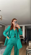 YEŞİL ÇİZGİLİ YELEK PANTOLON CEKET TAKIM