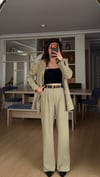 ZEYTİN YEŞİLİ PİLE DETAY PALAZZO PANTOLON  OVERSİZE  ASTARLI CEKET TAKIM ELBİSE1