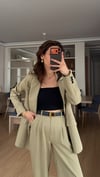 ZEYTİN YEŞİLİ PİLE DETAY PALAZZO PANTOLON  OVERSİZE  ASTARLI CEKET TAKIM ELBİSE1