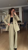 ZEYTİN YEŞİLİ PİLE DETAY PALAZZO PANTOLON  OVERSİZE  ASTARLI CEKET TAKIM ELBİSE1