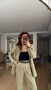 ZEYTİN YEŞİLİ PİLE DETAY PALAZZO PANTOLON  OVERSİZE  ASTARLI CEKET TAKIM ELBİSE1