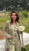ZEYTİN YEŞİLİ YELEKLİ PİLE DETAY PALAZZO OVERSİZE CEKET TAKIM ELBİSE 